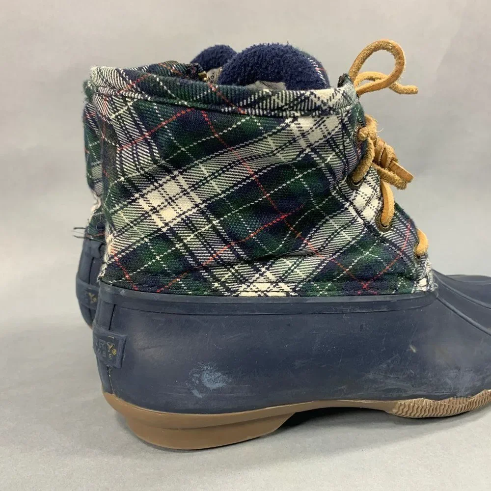 Sperry‎ Rain Boots Women's Size 7.5 Blue Plaid Syren Gulf Rubber Duck Boots